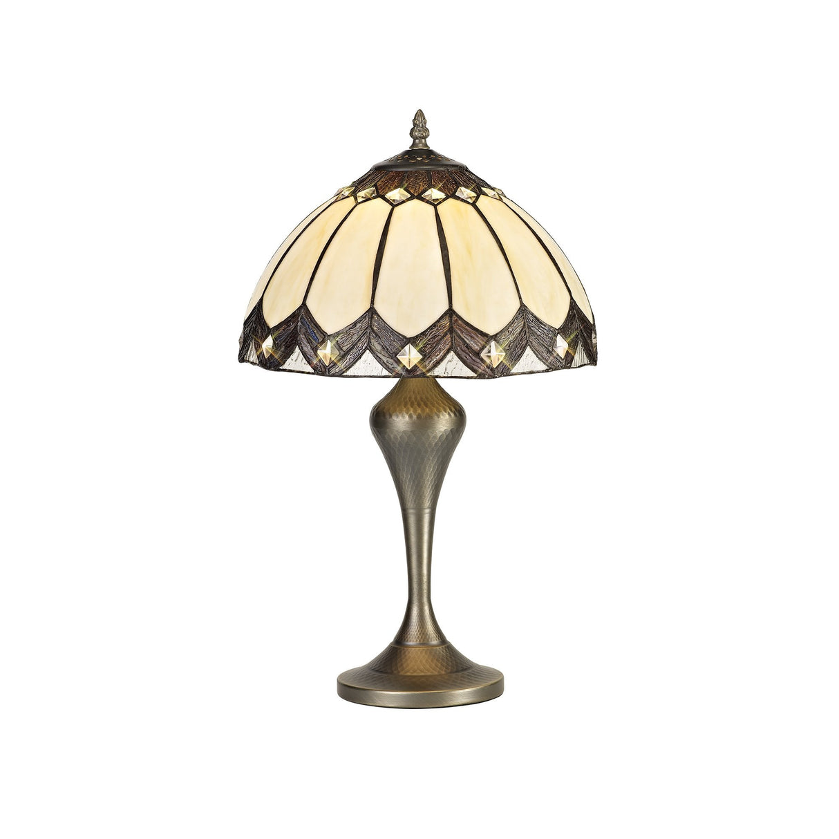 Vintage Tiffany-Inspired Table Lamp with Antique Brass Finish and Crystal Accents