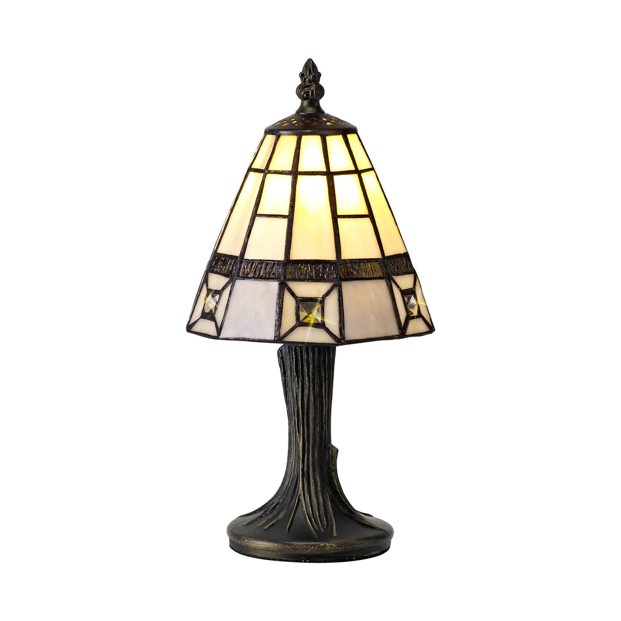 Handcrafted Cream and Grey Tiffany Table Lamp with Clear Crystal Shade
