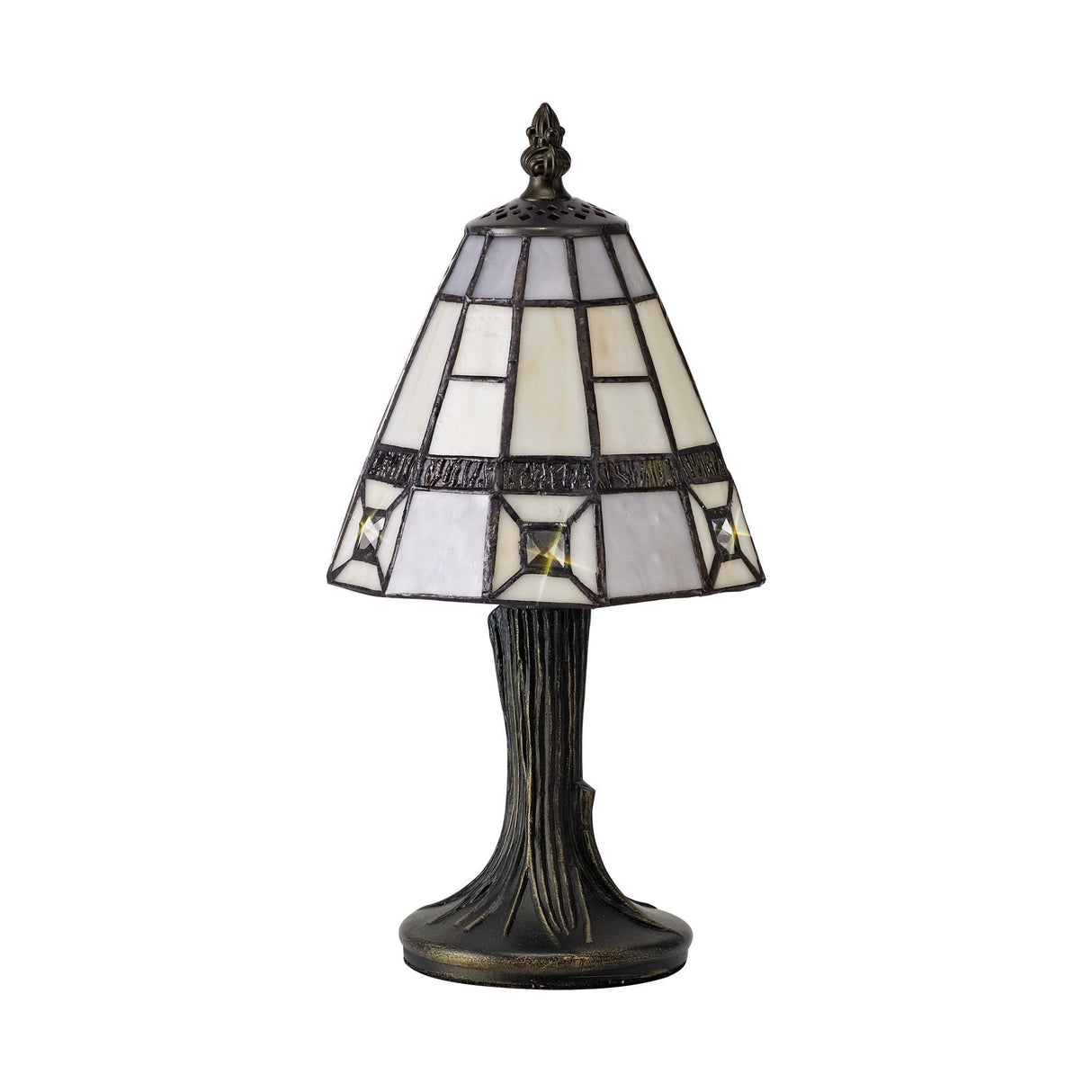 Handcrafted Cream and Grey Tiffany Table Lamp with Clear Crystal Shade