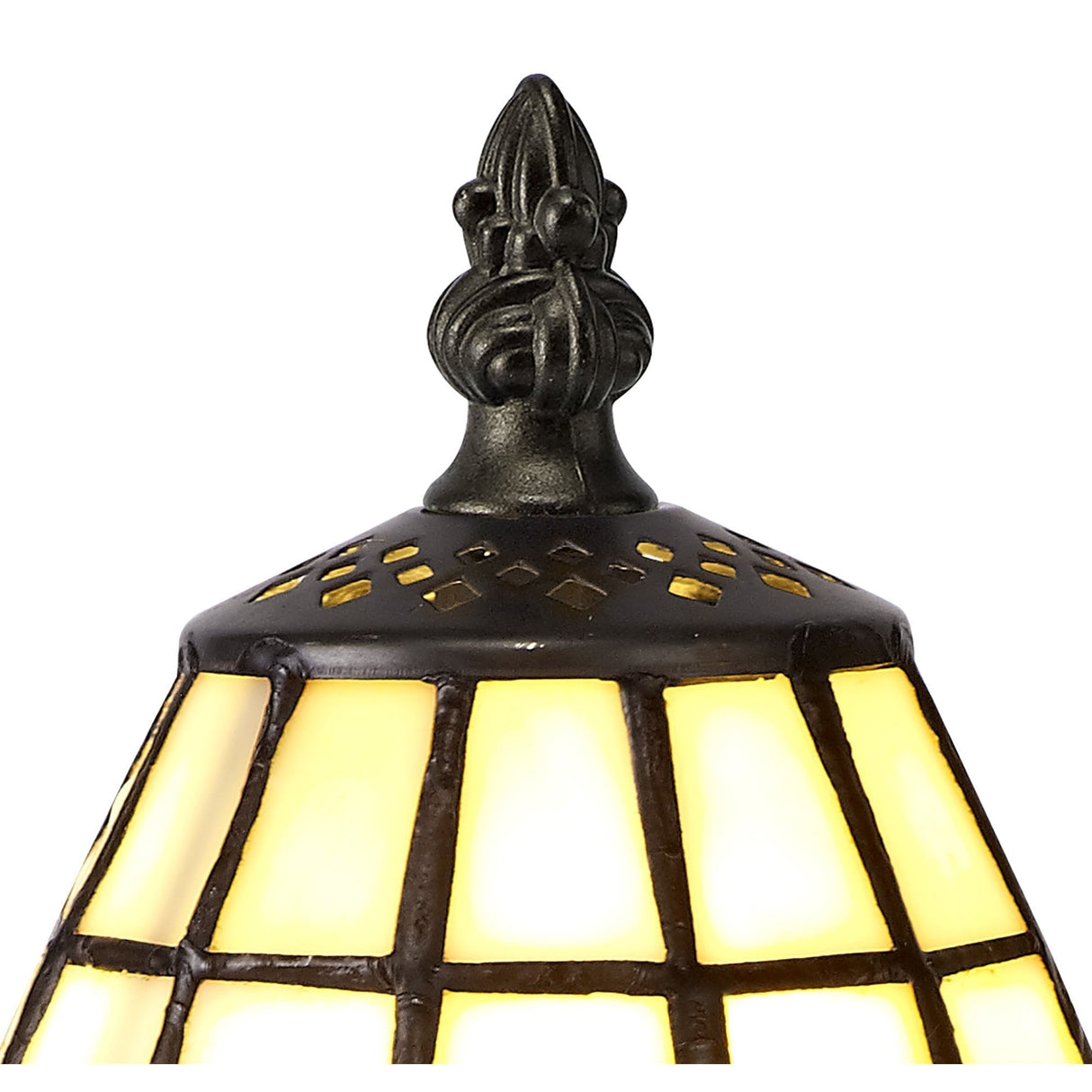 Handcrafted Cream and Grey Tiffany Table Lamp with Clear Crystal Shade