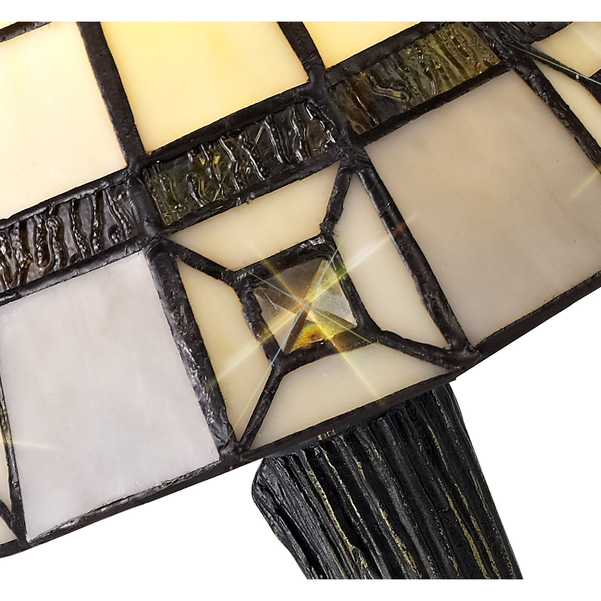 Handcrafted Cream and Grey Tiffany Table Lamp with Clear Crystal Shade