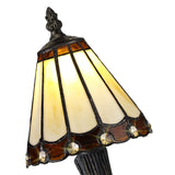 Artisan Tiffany-Style Table Lamp with Crystal Shade - Cream/Brown/Clear Finish