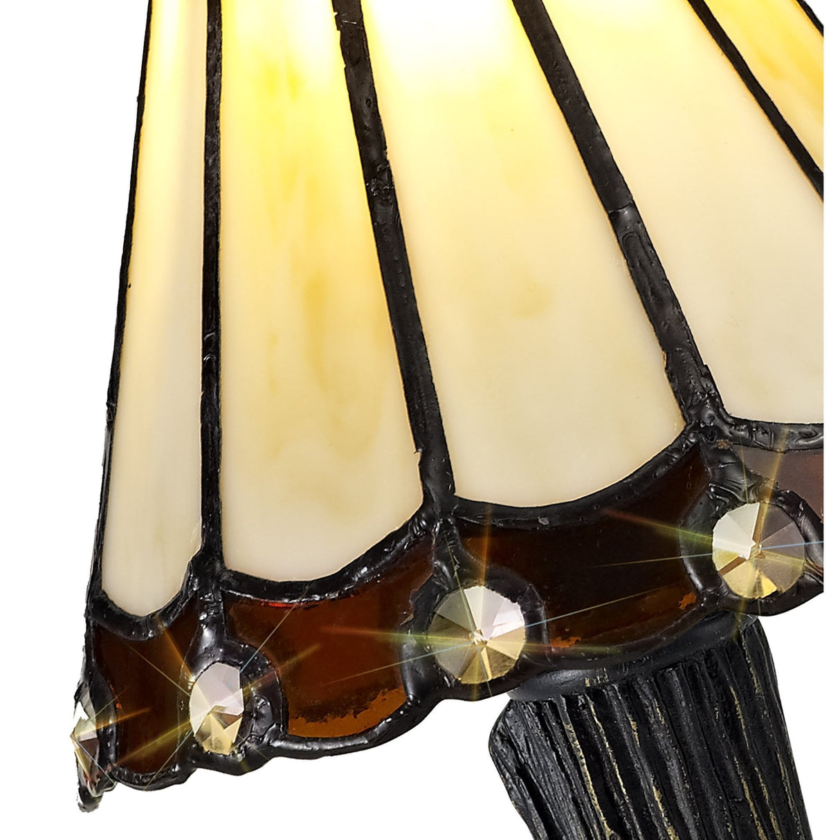 Artisan Tiffany-Style Table Lamp with Crystal Shade - Cream/Brown/Clear Finish