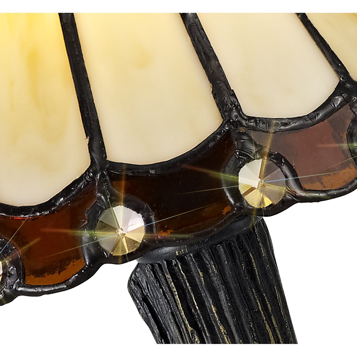 Artisan Tiffany-Style Table Lamp with Crystal Shade - Cream/Brown/Clear Finish