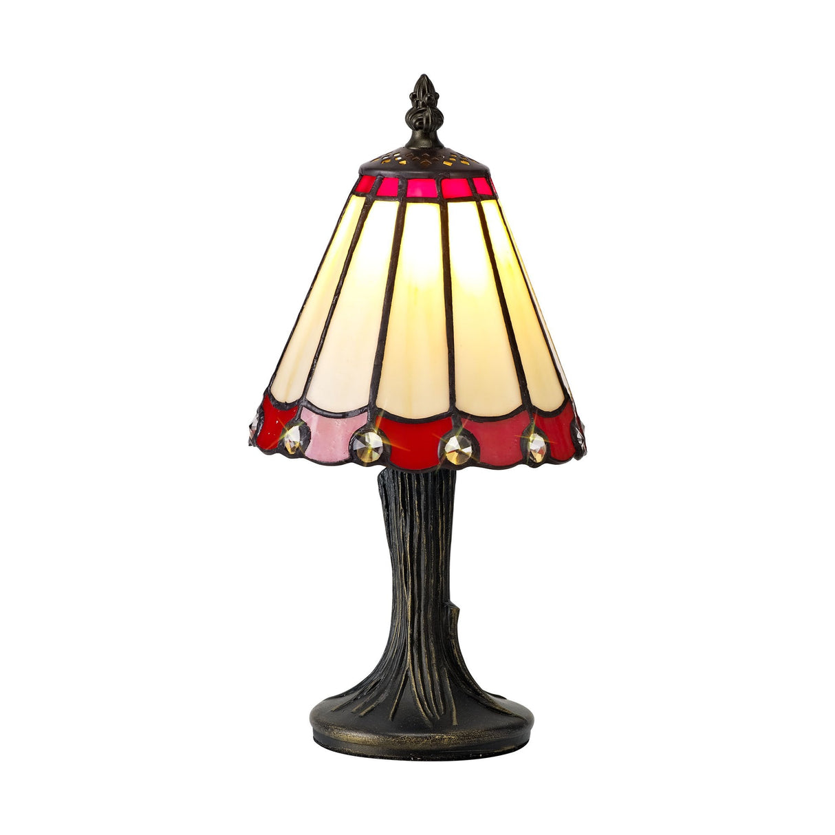 Elegant Tiffany-Style Table Lamp with K9 Crystal Shade, Cream/Red/Clear