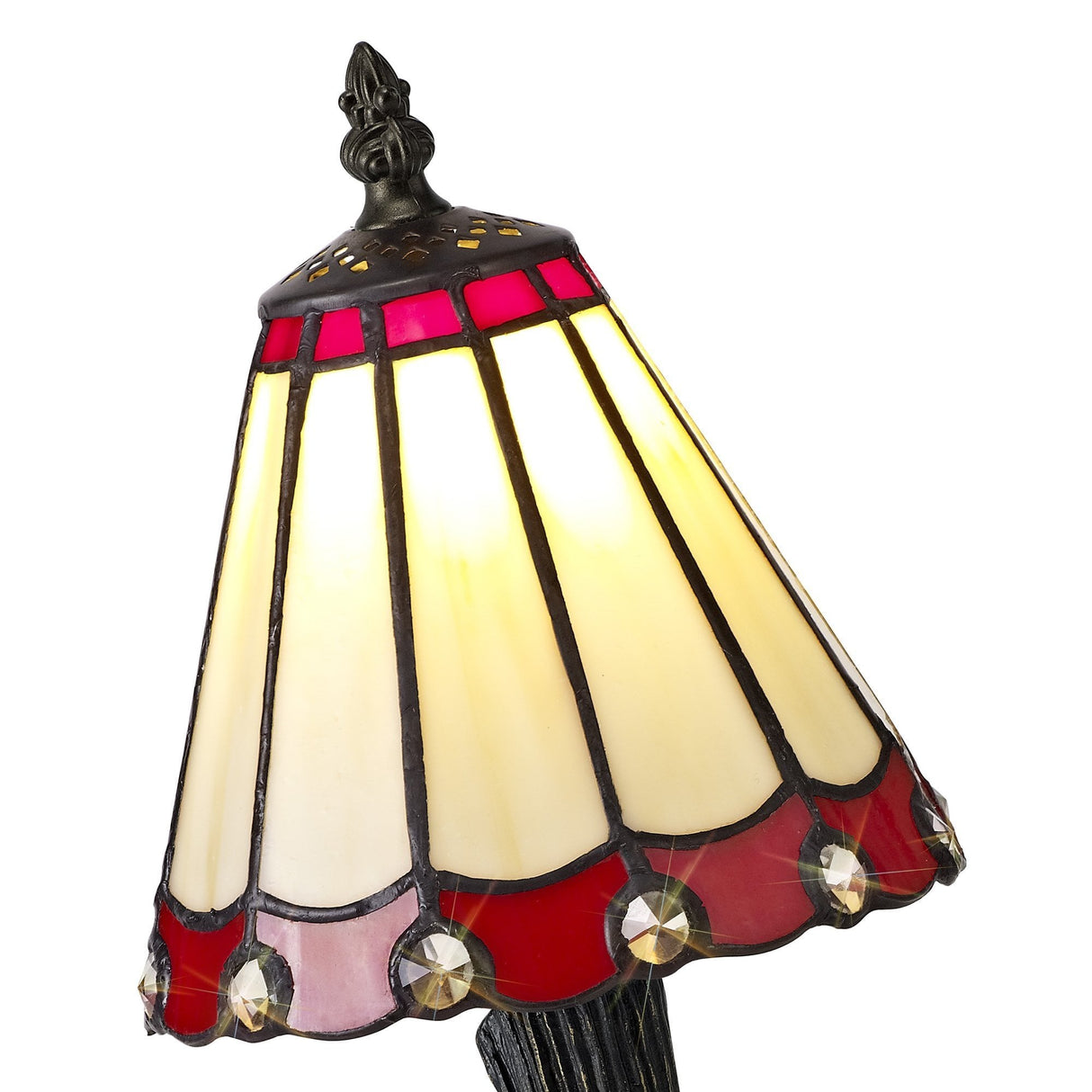 Elegant Tiffany-Style Table Lamp with K9 Crystal Shade, Cream/Red/Clear