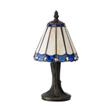 Elegant Tiffany-Style Table Lamp with Cream and Blue Crystal Shade