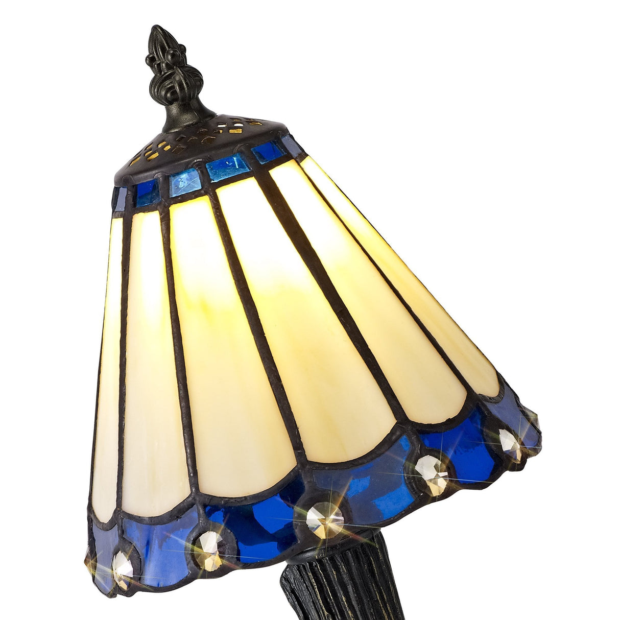 Elegant Tiffany-Style Table Lamp with Cream and Blue Crystal Shade