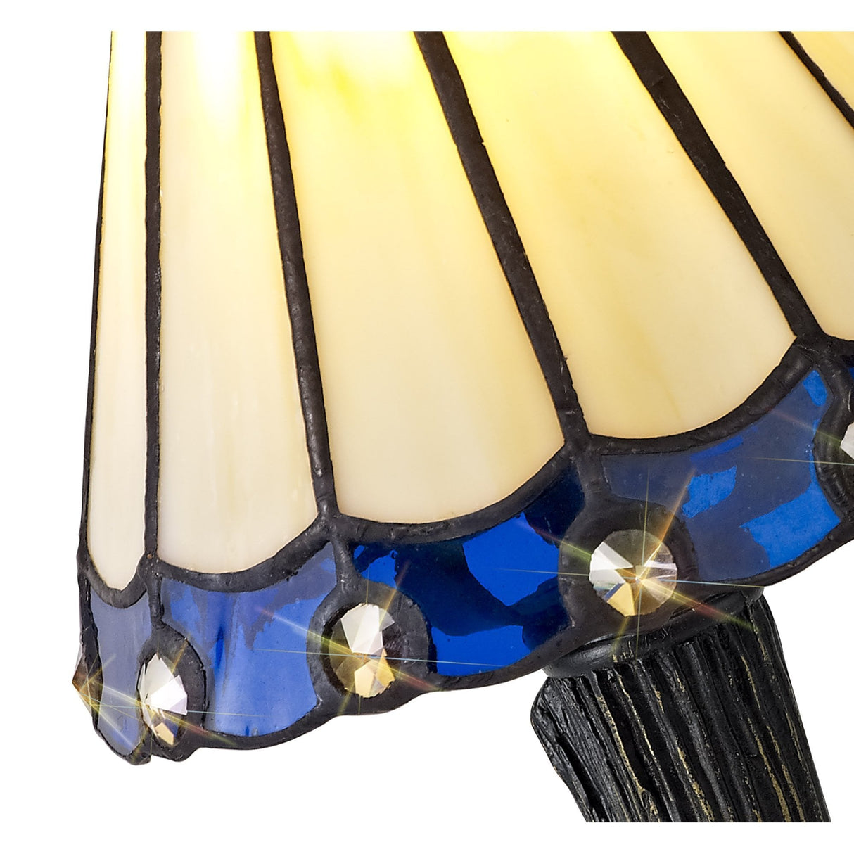 Elegant Tiffany-Style Table Lamp with Cream and Blue Crystal Shade