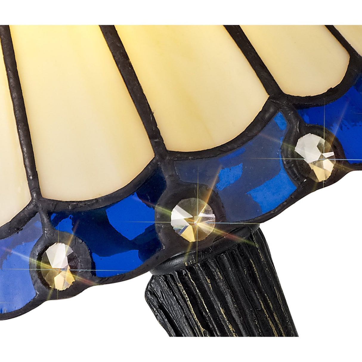 Elegant Tiffany-Style Table Lamp with Cream and Blue Crystal Shade