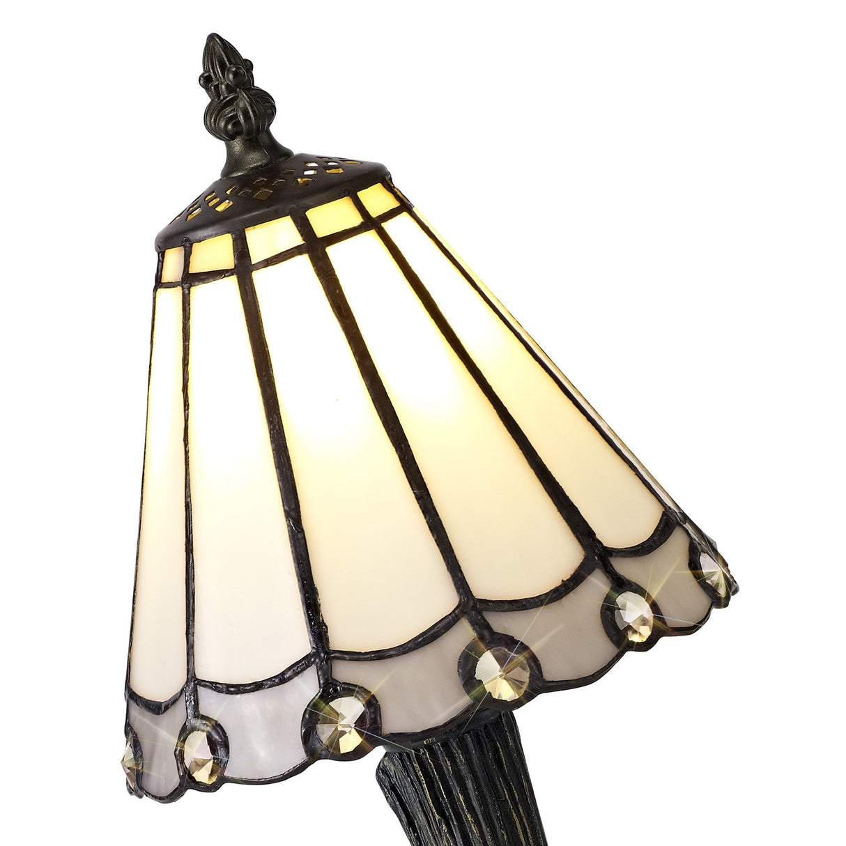 Elegant Tiffany Style Table Lamp with Crystal Shade, E14 Fitting, White/Grey/Clear Design