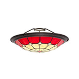Tiffany Art Glass Uplighter Shade, Red and Cream Crystal Design