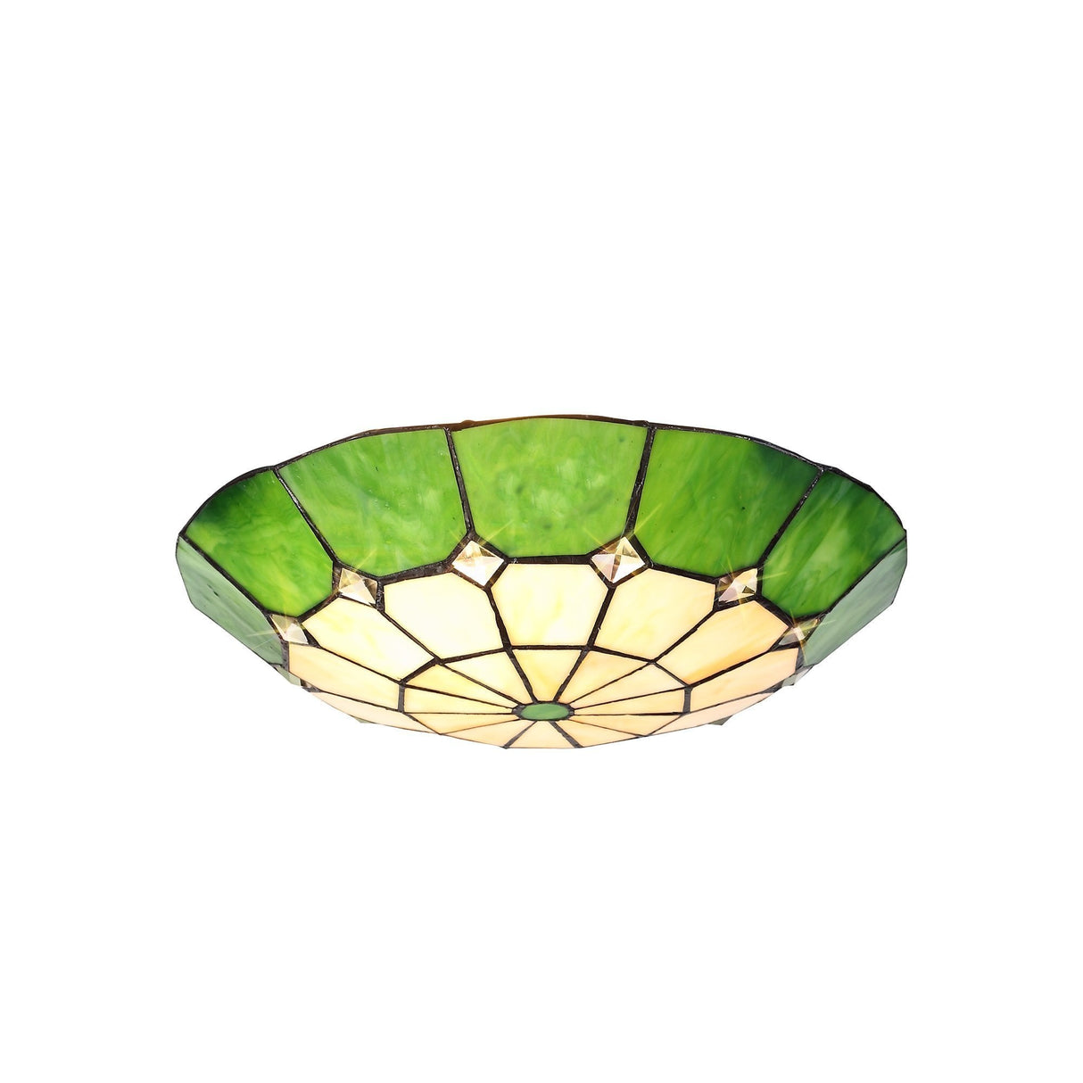 Elegant Tiffany-Style Crystal Uplighter Shade, Green and Cream Design