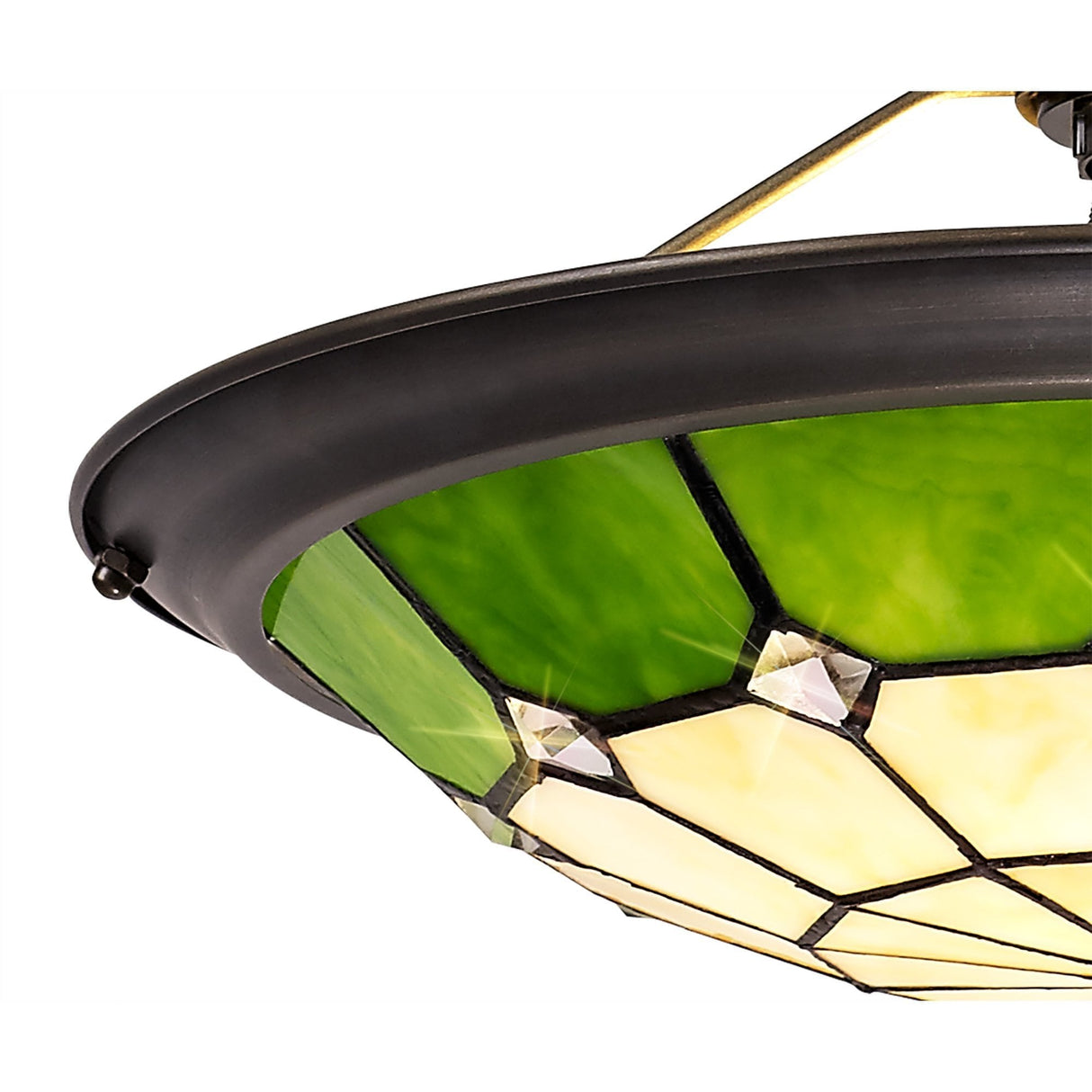 Elegant Tiffany-Style Crystal Uplighter Shade, Green and Cream Design