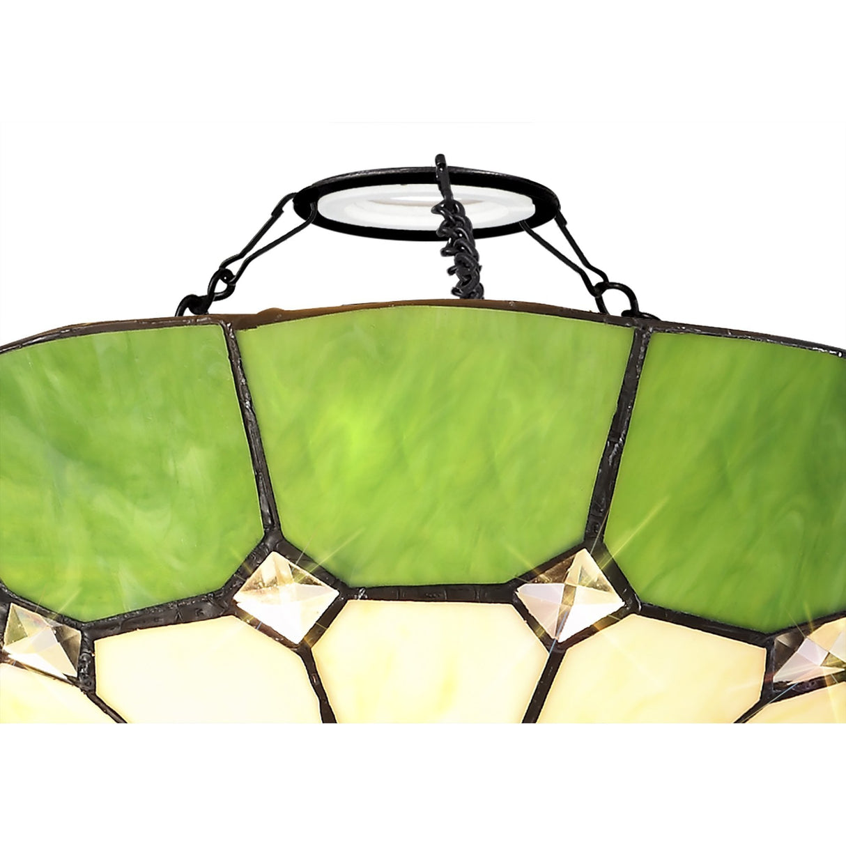 Elegant Tiffany-Style Crystal Uplighter Shade, Green and Cream Design