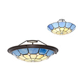 Tiffany 35cm Handcrafted Uplighter Shade in Cream, Rich Blue, and Clear Crystal