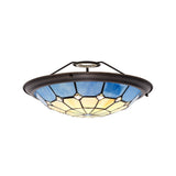Tiffany 35cm Handcrafted Uplighter Shade in Cream, Rich Blue, and Clear Crystal