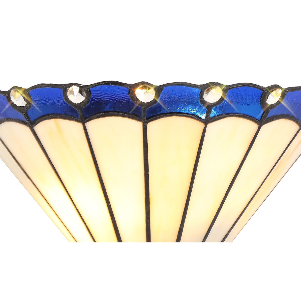 Elegant Blue and Cream Stained Glass Wall Sconce with Crystal Accents