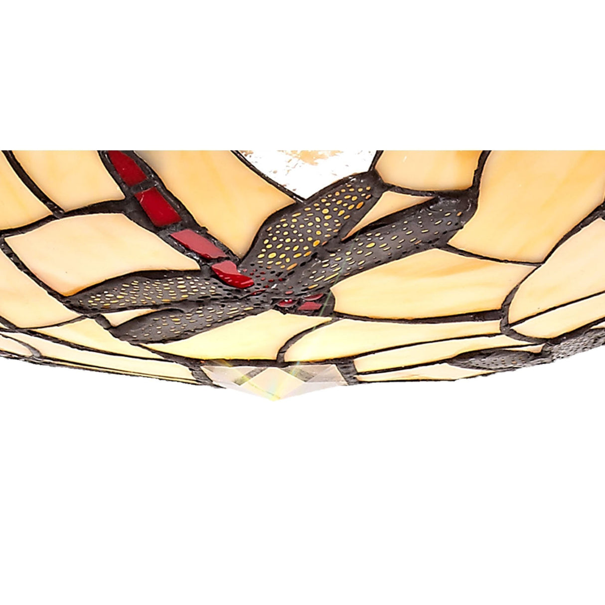 35cm Red and Cream Tiffany-Style Uplighter Shade with Clear K9 Crystal Detailing