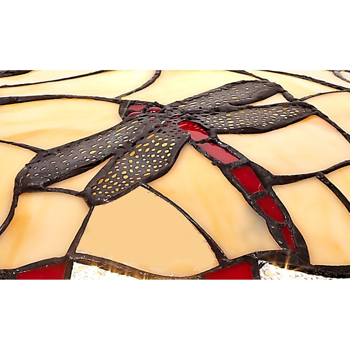 35cm Red and Cream Tiffany-Style Uplighter Shade with Clear K9 Crystal Detailing