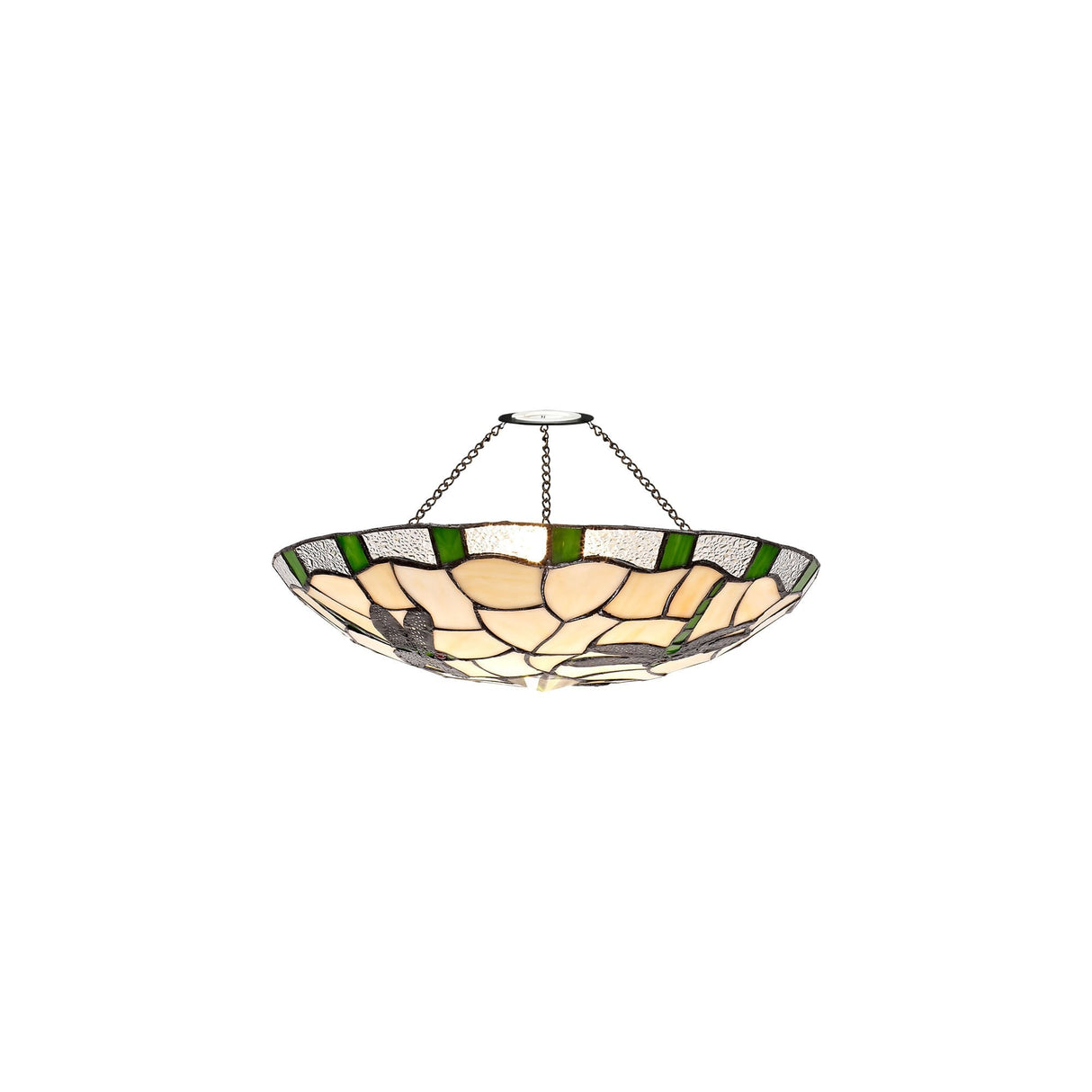 35cm Tiffany Style Stained Glass Shade with Green, Cream, and Clear Crystal Accents