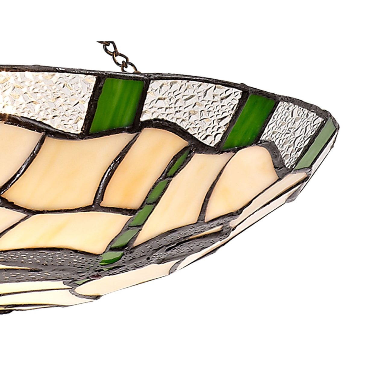 35cm Tiffany Style Stained Glass Shade with Green, Cream, and Clear Crystal Accents