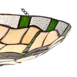 35cm Tiffany Style Stained Glass Shade with Green, Cream, and Clear Crystal Accents