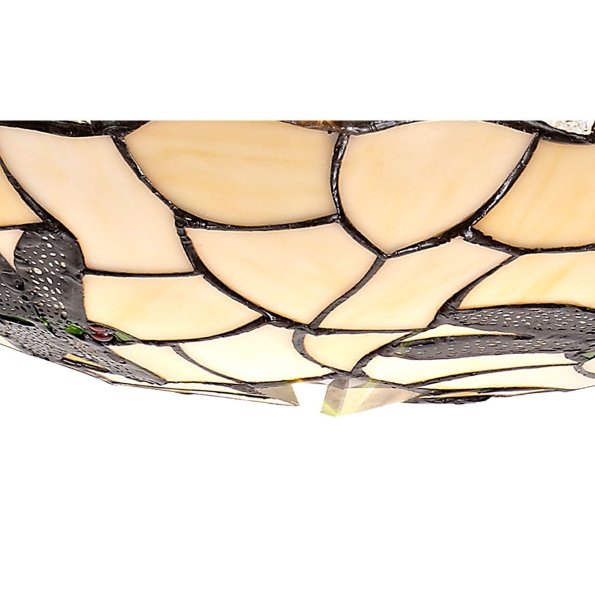35cm Tiffany Style Stained Glass Shade with Green, Cream, and Clear Crystal Accents