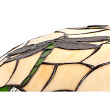 35cm Tiffany Style Stained Glass Shade with Green, Cream, and Clear Crystal Accents