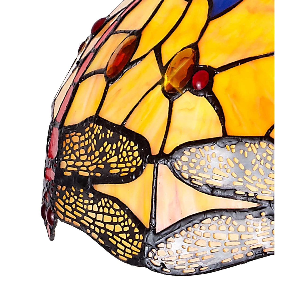 Handcrafted Tiffany Stained Glass Shade in Blue and Orange with K9 Crystal Detailing