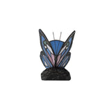 Tiffany Butterfly Table Lamp with Black Base, Blue/Pink Stained Glass, and Clear Crystal Accents