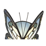 Tiffany Butterfly Table Lamp with Black Base, Blue/Pink Stained Glass, and Clear Crystal Accents