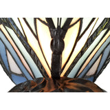 Tiffany Butterfly Table Lamp with Black Base, Blue/Pink Stained Glass, and Clear Crystal Accents
