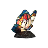 Tiffany Inspired Butterfly Accent Lamp with Blue/Brown Stained Glass and Crystal Detailing