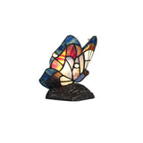 Tiffany Inspired Butterfly Accent Lamp with Blue/Brown Stained Glass and Crystal Detailing