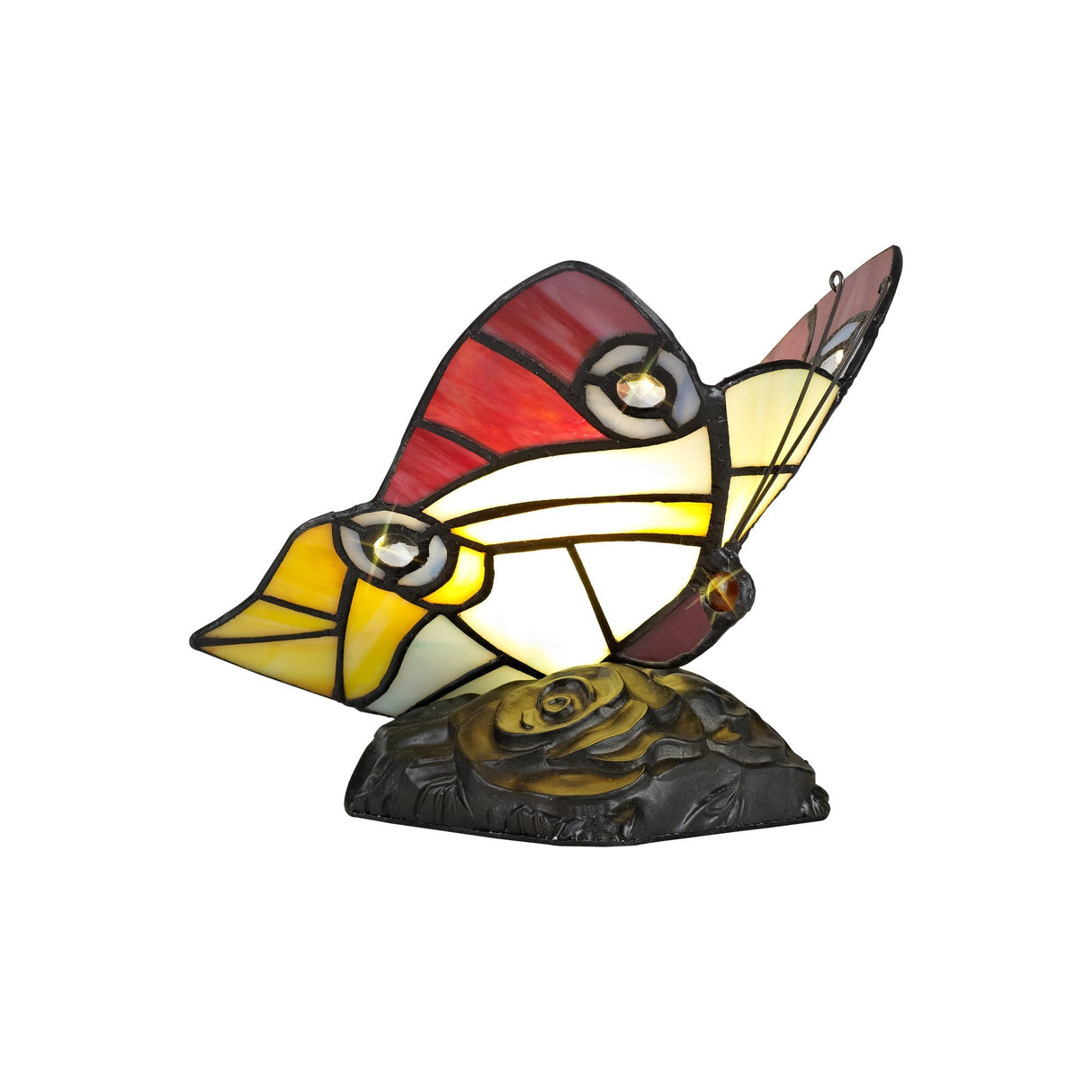 Tiffany Butterfly Accent Lamp with Vibrant Stained Glass and Crystal Details