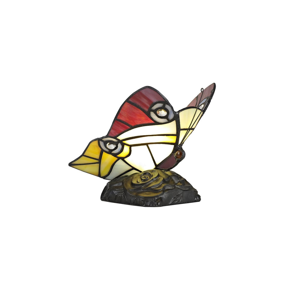 Tiffany Butterfly Accent Lamp with Vibrant Stained Glass and Crystal Details