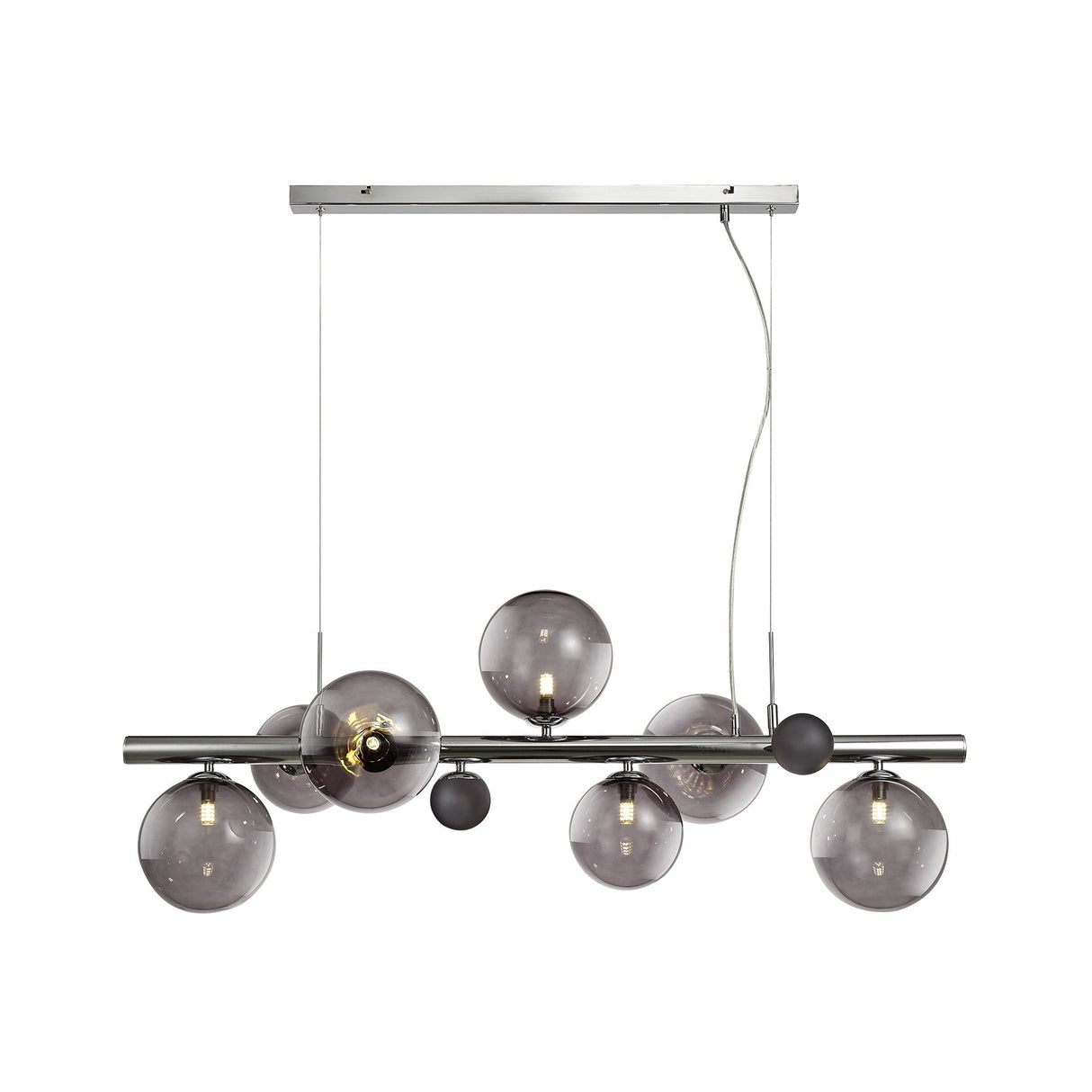 Elegant 7-Light Pendant with Polished Chrome and Smoked Glass Finish