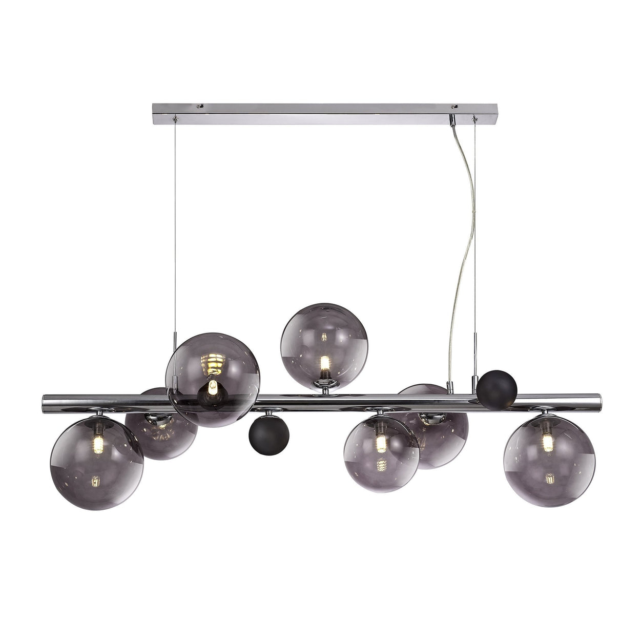 Elegant 7-Light Pendant with Polished Chrome and Smoked Glass Finish