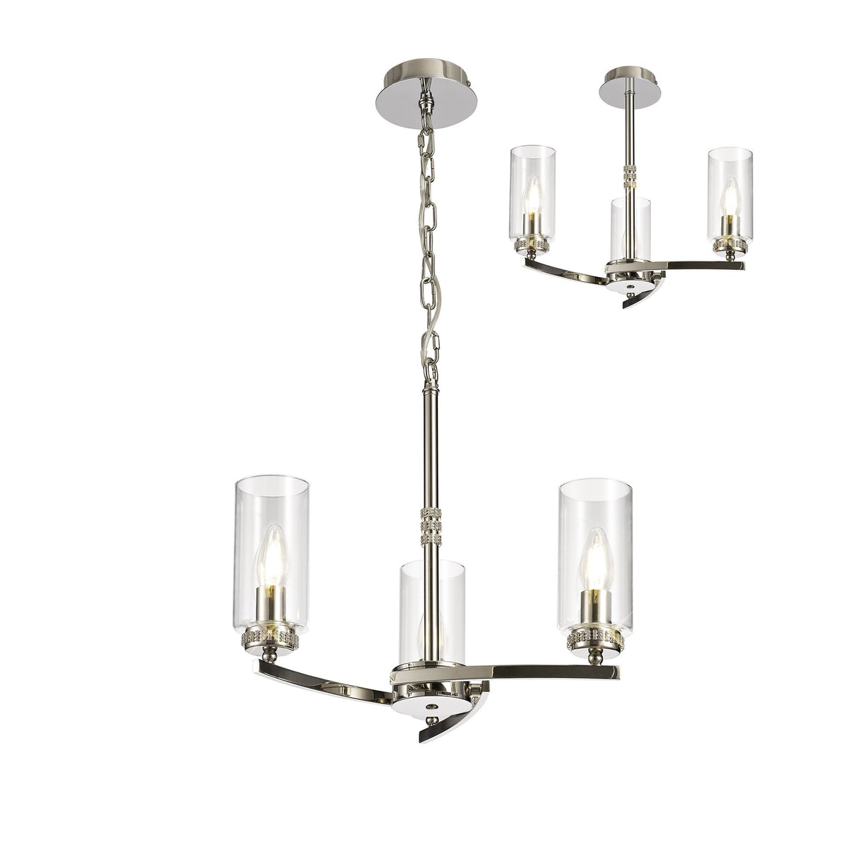 Polished Nickel Pendant/Semi-Flush Ceiling Light with Clear Crystal Accents