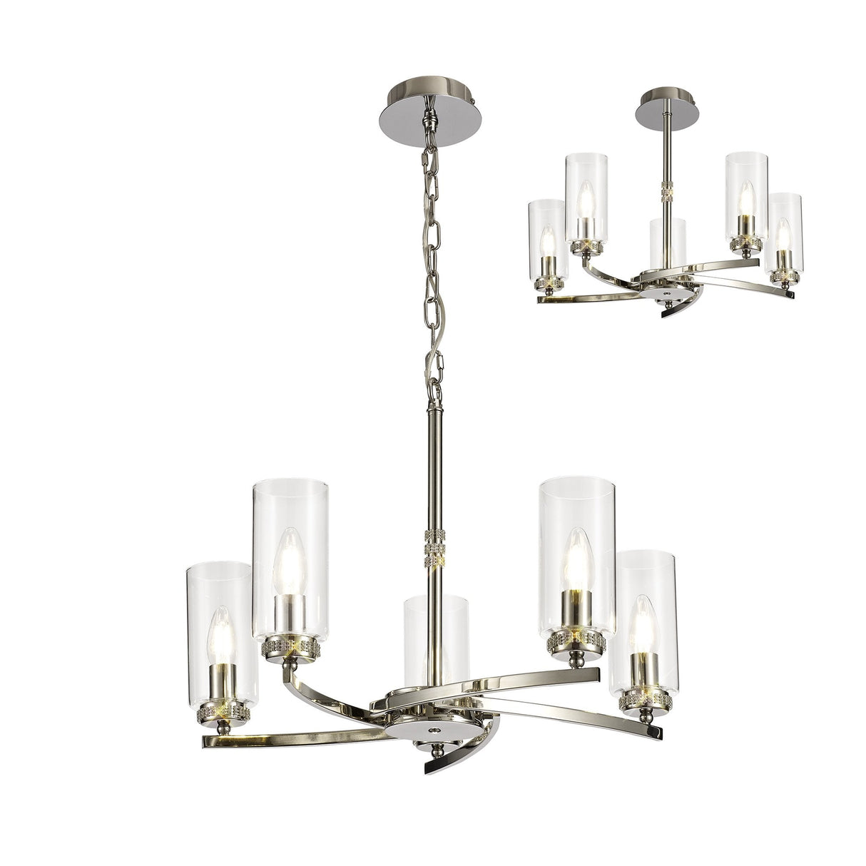 Polished Nickel Pendant/Semi-Flush Ceiling Light with Crystal Accents