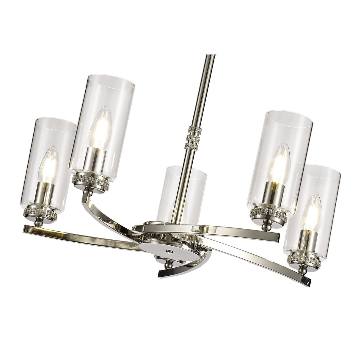 Polished Nickel Pendant/Semi-Flush Ceiling Light with Crystal Accents