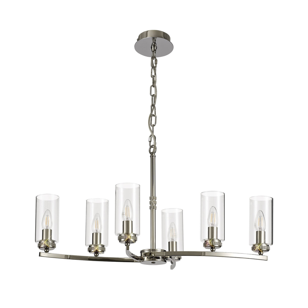 Elegant Polished Nickel Pendant Ceiling Light with Clear Crystal Accents - 6 Light E14 Fixture