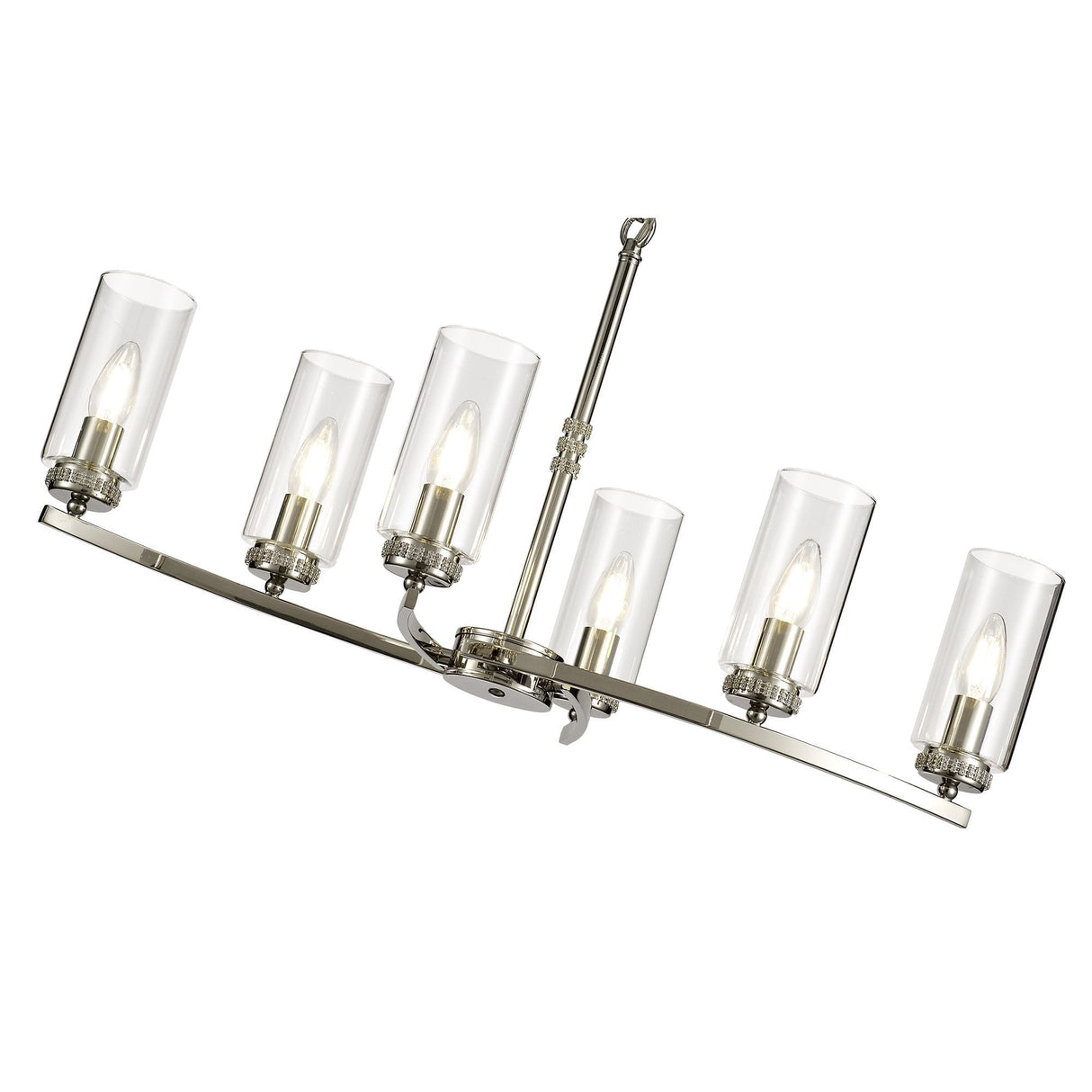 Elegant Polished Nickel Pendant Ceiling Light with Clear Crystal Accents - 6 Light E14 Fixture