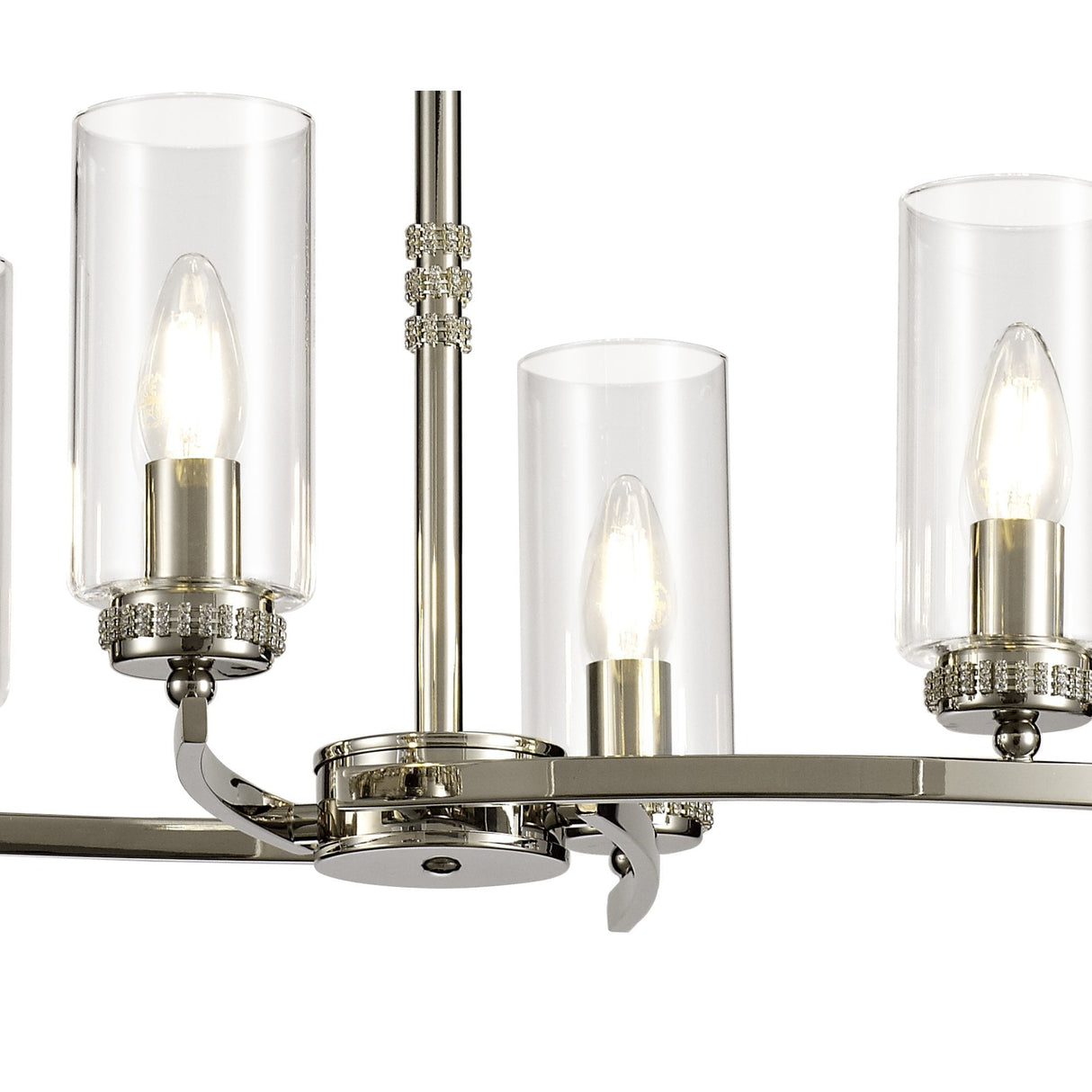Elegant Polished Nickel Pendant Ceiling Light with Clear Crystal Accents - 6 Light E14 Fixture