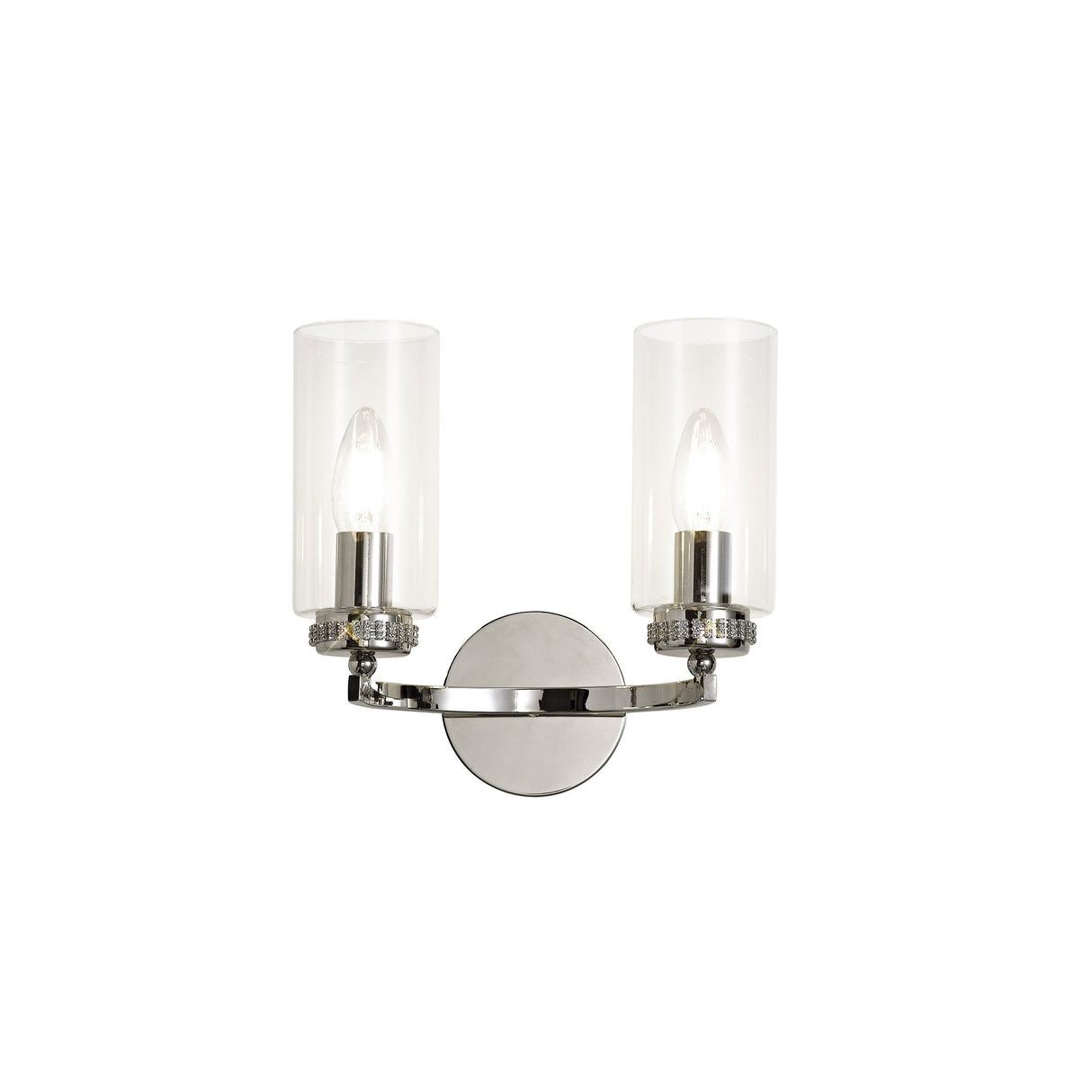 Elegant Dual Light Wall Fixture - Polished Nickel & Clear Crystal