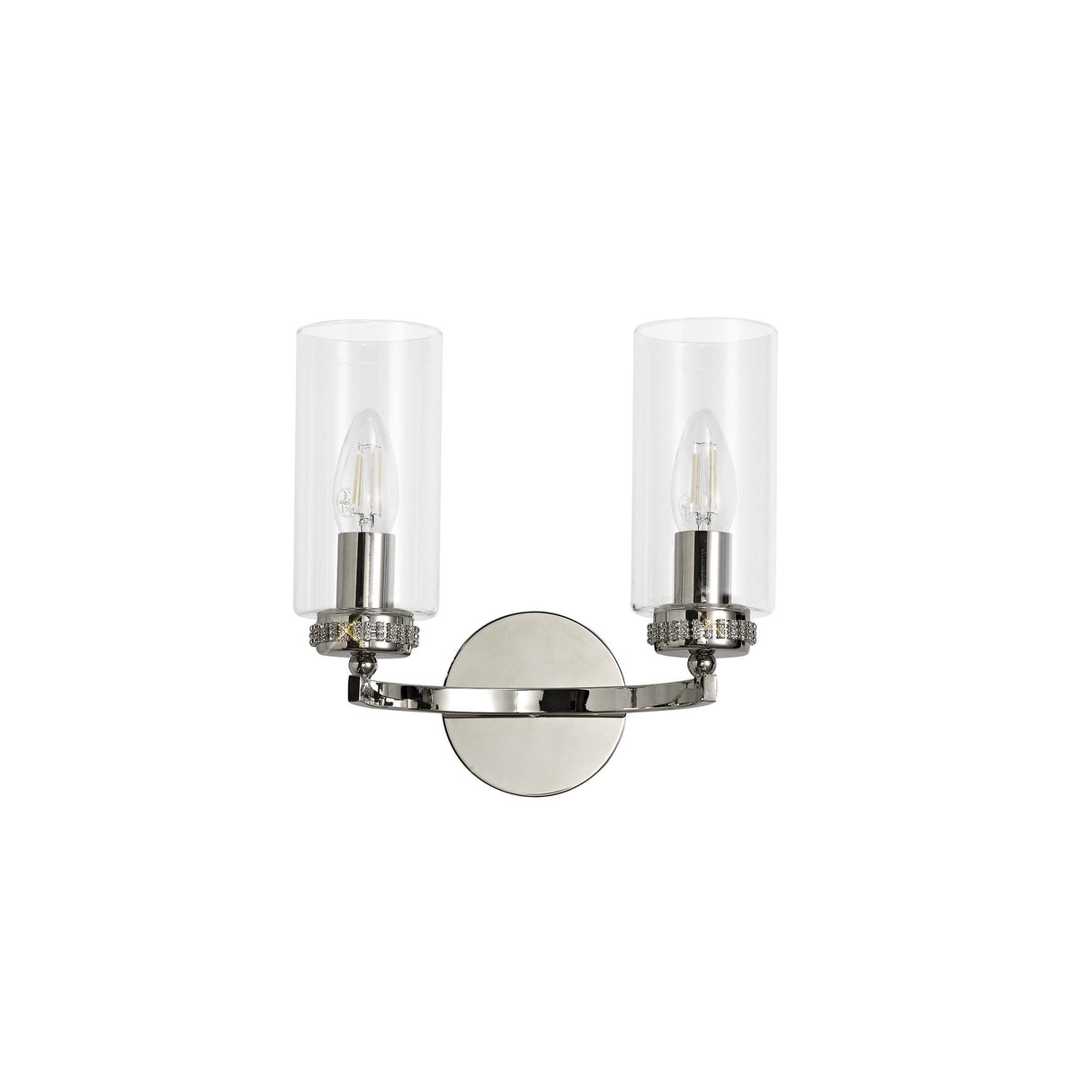 Elegant Dual Light Wall Fixture - Polished Nickel & Clear Crystal