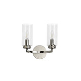 Elegant Dual Light Wall Fixture - Polished Nickel & Clear Crystal