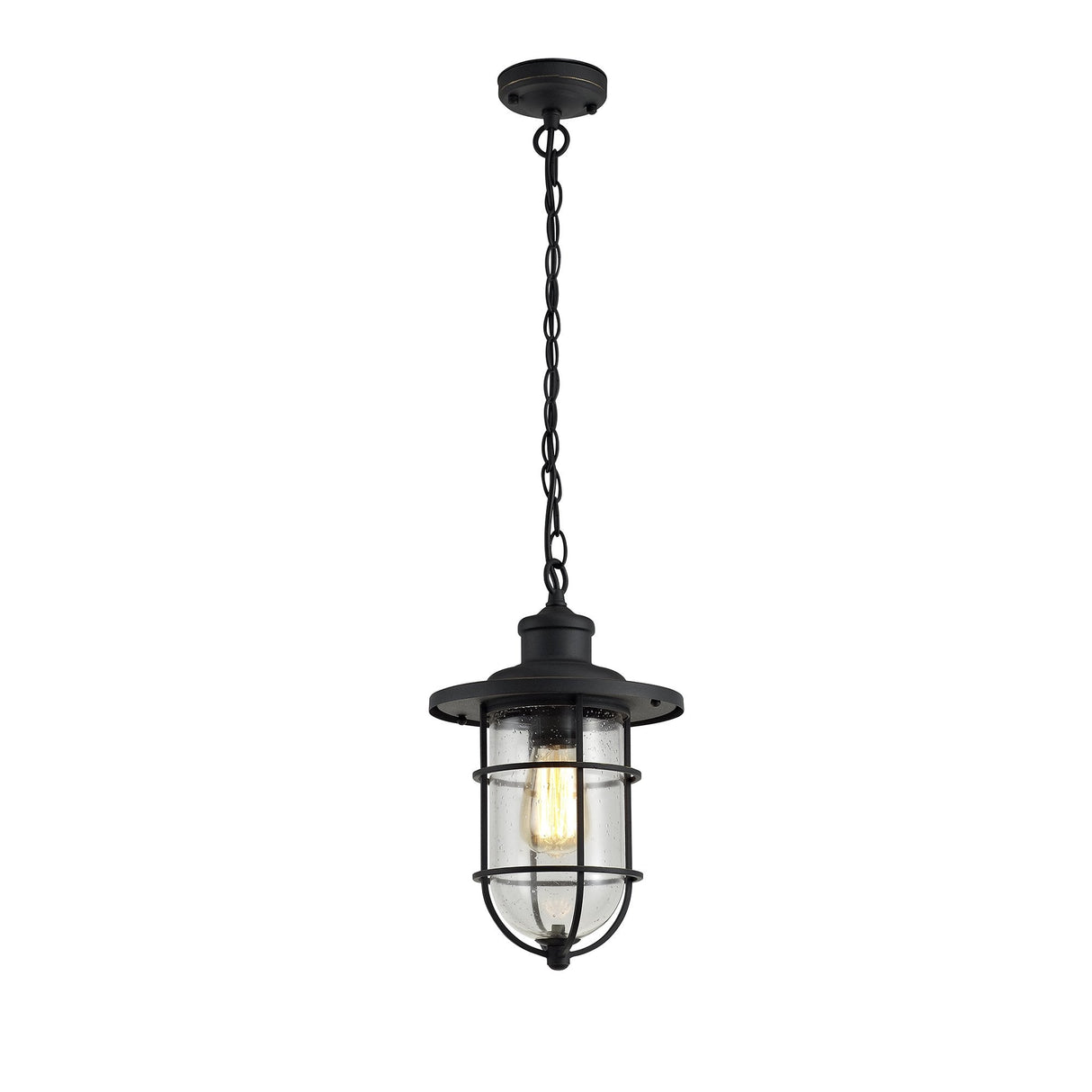 Elegant Black and Gold Pendant Light with Seeded Glass Shade