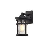 Outdoor Black Wall Lantern with Clear Crackled Glass Shade, E27, IP54, 2-Year Warranty
